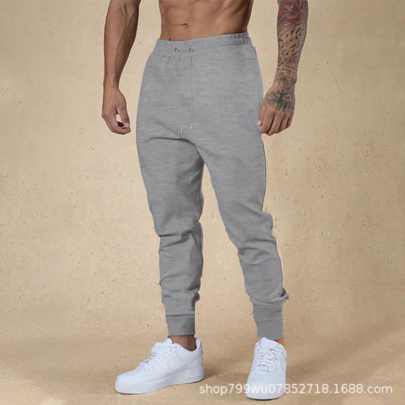 Men Daily Casual Sports Solid Tapered Cuffed Long Pants S серый