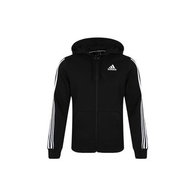 Printed Three-Stripes Fleece-Lined Hooded Knit Jacket Men Jackets Black DQ1455