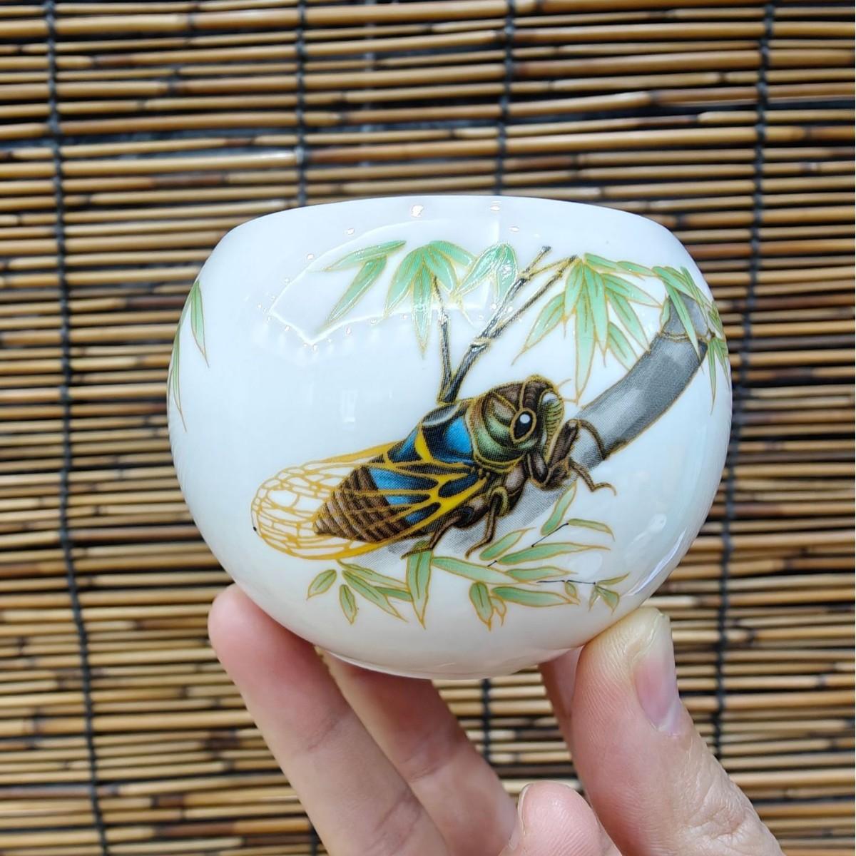 

Mutton Fat Jade Teacup Gemstone Yellow Heart Meridian Baifu Cup Ceramic Large Master Cup Tea Cup Teacup 200ml