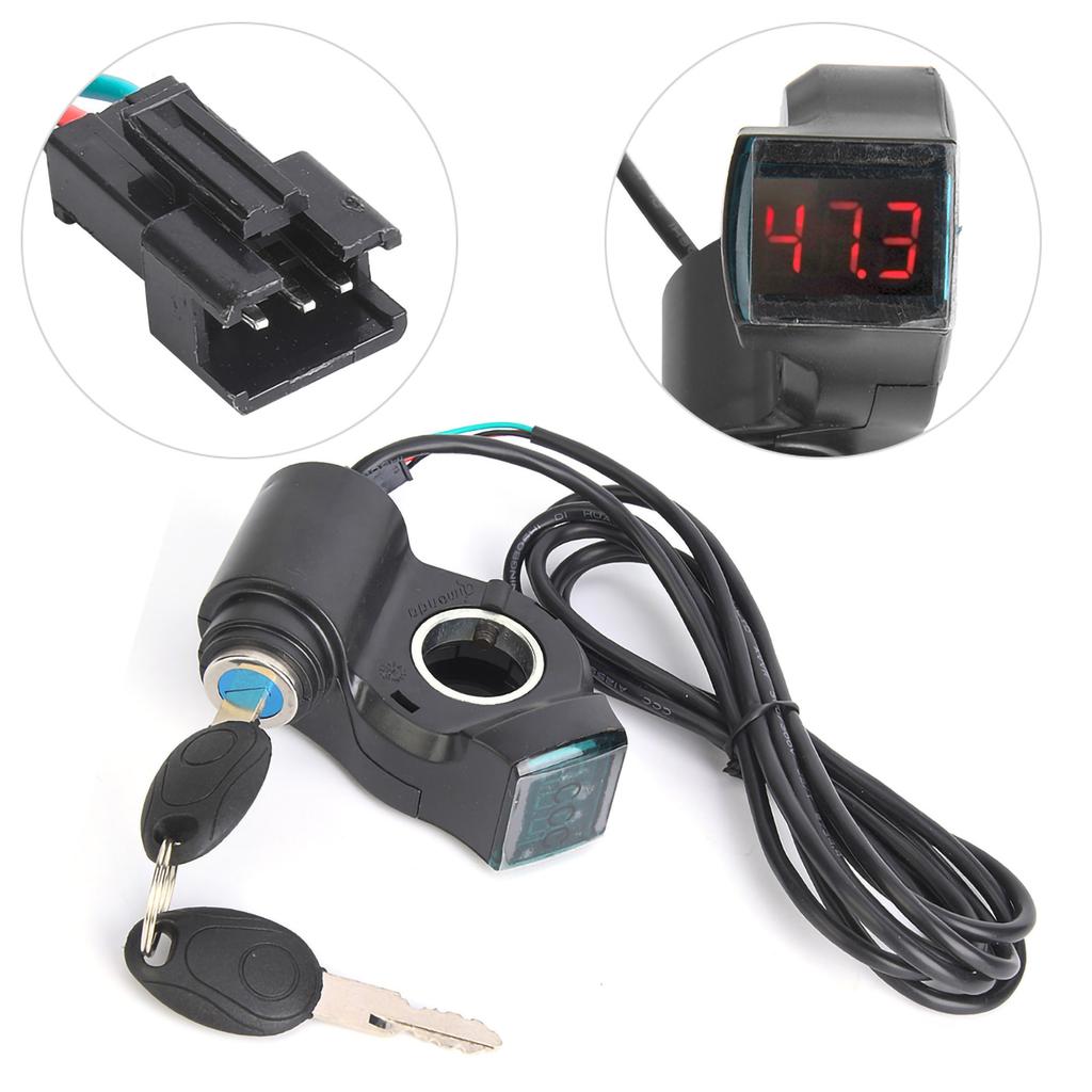 Electric Bike Twist Handlebar Grip Digital Battery Voltage Display Switch Power with Key Lock