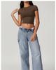 Top Corto Slim Fit Colore Caffè Europeo & Americano - T-shirt Corta Casual da Donna