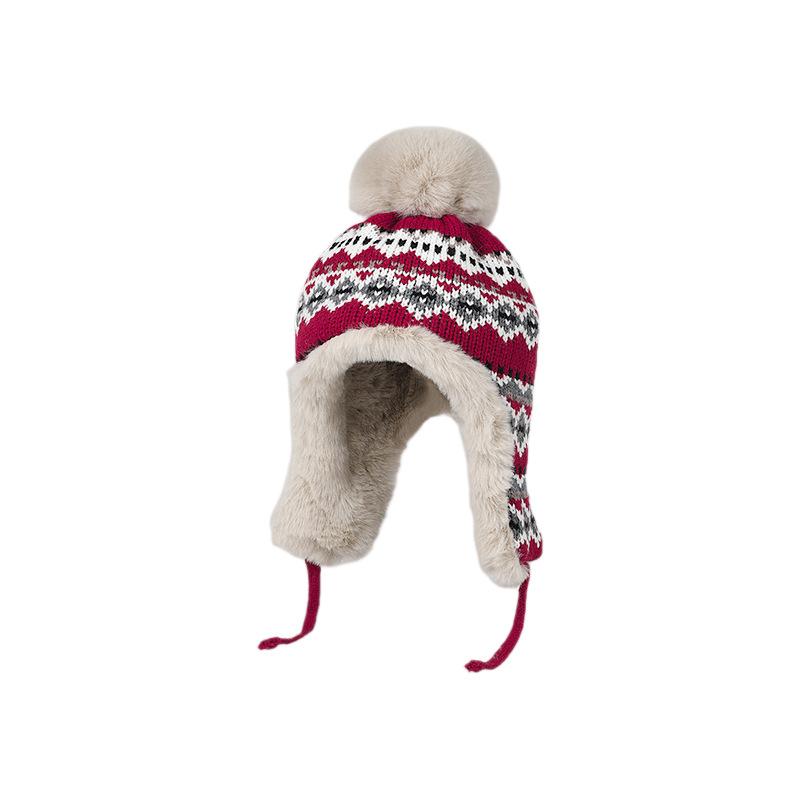 A Thick Woolen Cap for Women in Winter Imitating Rabbit Fur  Fashionable and Sweet Windproof and Warm FairIsland-style Knitted Lei Feng Cap