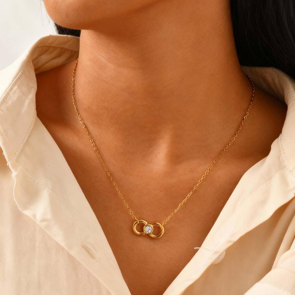 Wind Stainless Steel 8-Shaped Infinity Zircon Necklace Niche Exquisite Collarbone Chain Female 2422
