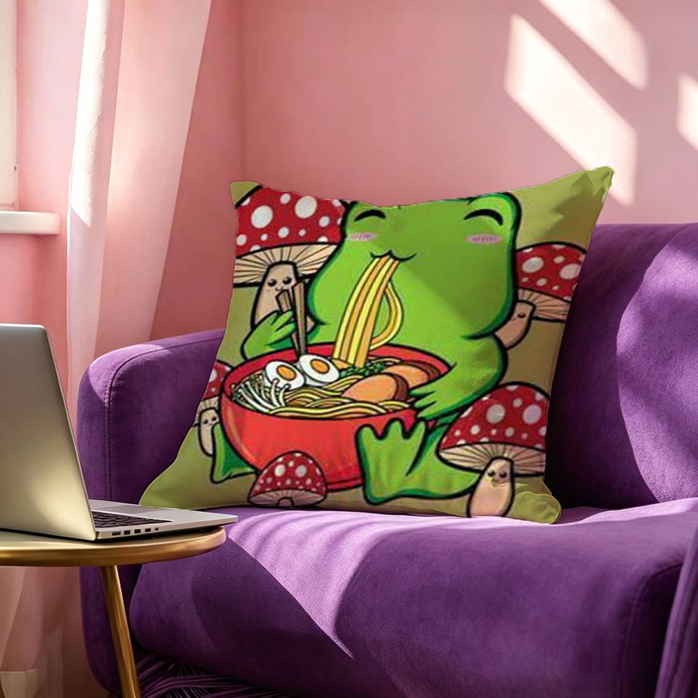 Autumu Mushroom Frog Pillow Case Square DoubleSided Sofa Cushion Cover Bedroom Bedside Pillow