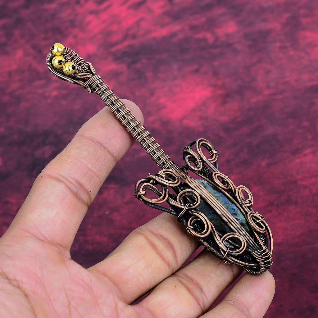 Labradorite Pendant Guitar Pendant Copper Wire Wrapped Jewelry Gemstone Pendant