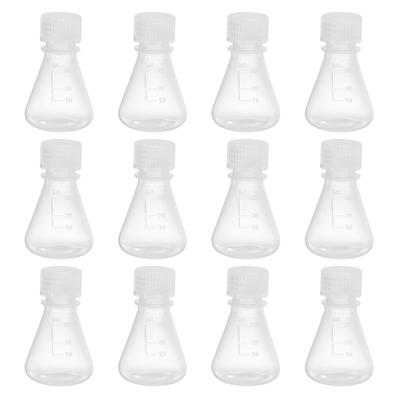 PATIKIL 12-Piece Erlenmeyer Flask Set, 25ml, Narrow Mouth, Graduated, with Screw Cap, Plastic, for Chemistry, Science, and Laboratory Use
