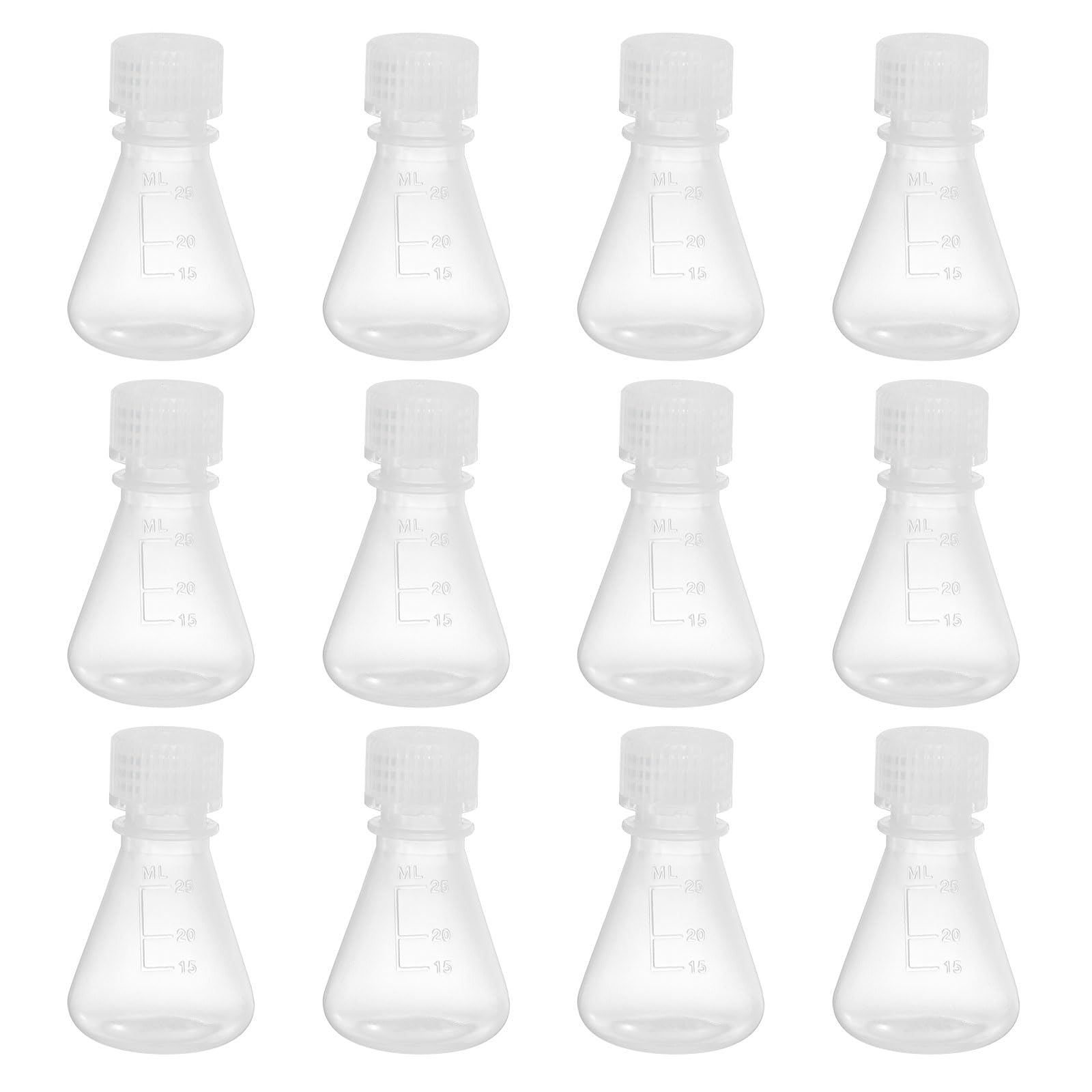 

PATIKIL 12-Piece Erlenmeyer Flask Set, 25ml, Narrow Mouth, Graduated, with Screw Cap, Plastic, for Chemistry, Science, and Laboratory Use
