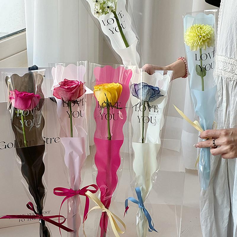 50pcs Mermaid Wavy Pattern Flower Bouquet Gift Cellophane Bag Wrapping Paper Bag Valentine's Day Mother's Day Single Rose Bags