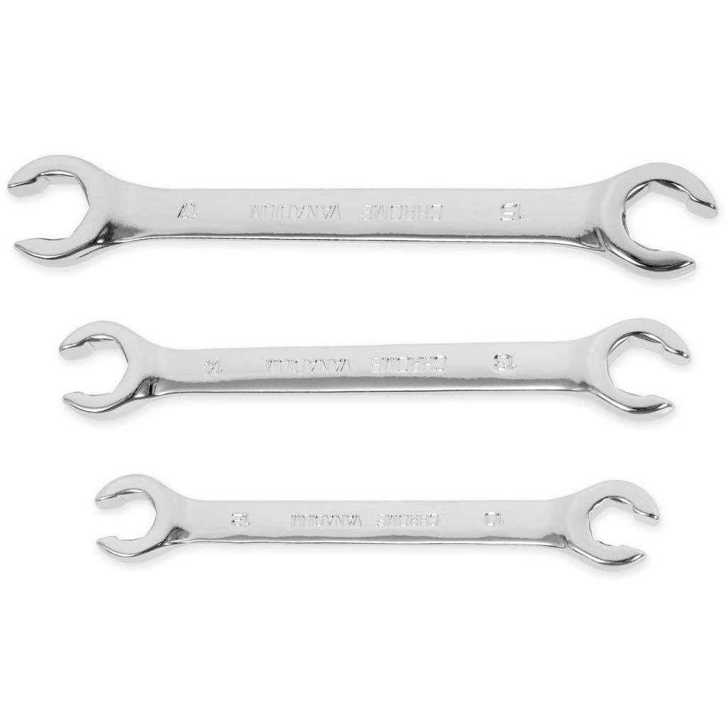 3Pcs Metric Flare Nut Spanner Set Double End Open Ring Spanner Chrome Vanadium Steel Brake Line Wrench for Mechanics Auto Repair