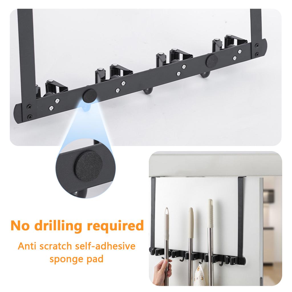 Mop and Broom Organizer Mop Holder Rack Wall Mounted Multi-Functional Drilling Free Broom Holder Tool Bathroom Kitchen Storage