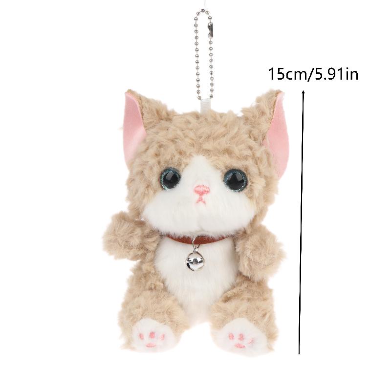 Cute Bell Cat Plush Keychain Adorable Curly Hair Kitten Stuffed Toy Soft Bag Hanging Pendant for Party Favors Souvenir