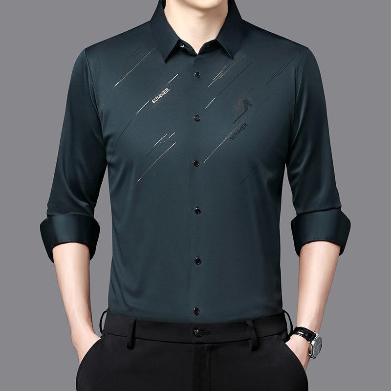 Men's Long Sleeve Shirt Men's Autumn Fashion Korean Version of Middle-aged Casual All-match Seamless Elastic Shirt Men
