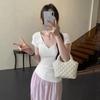 Women's slim-fitting short-sleeved T-shirt women's summer new V-neck Korean style solid-color versatile bottoming shirt top