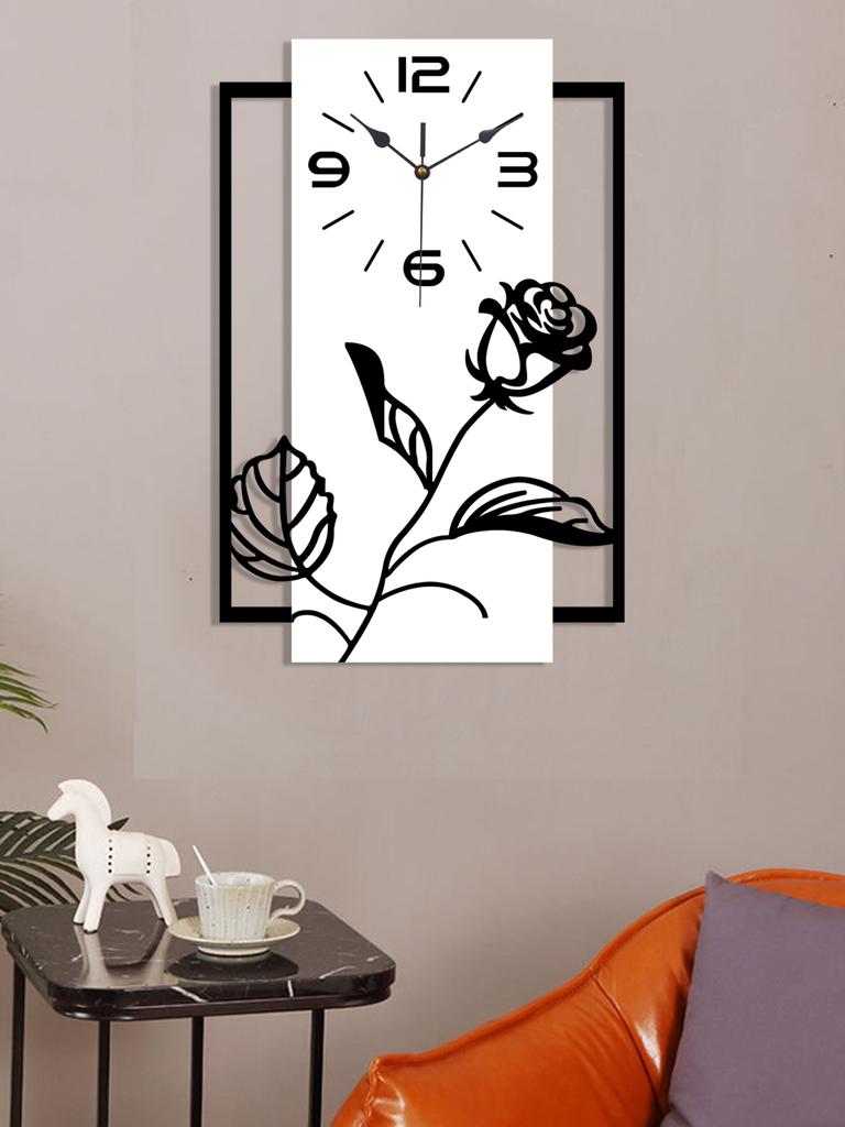 Rectangular Three-dimensional Rose Pattern Silent Wall Clock Modern Art Style Home and Office Decoration