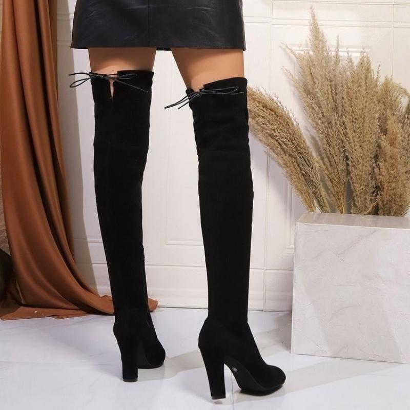 Fashion Luxury Designer Side Zipper Over The Knee Boots Sexy Pointed Toe Suede Super High Heel Riding Boots Solid Black Shoes Women
