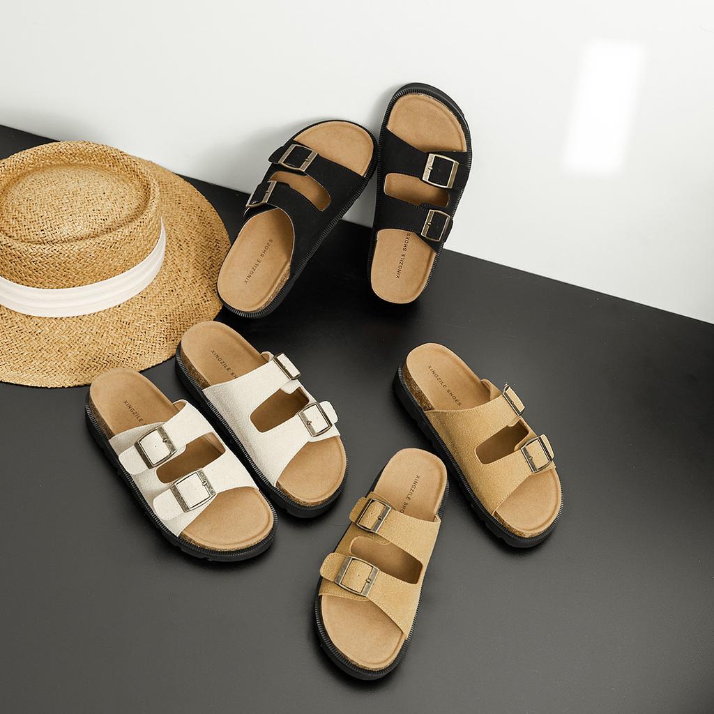 Platform-soled Boken Shoes Women's Slippers Wear Cork Flat-bottomed Fishing 2025 Summer New Open-toed One-word Beach Shoes