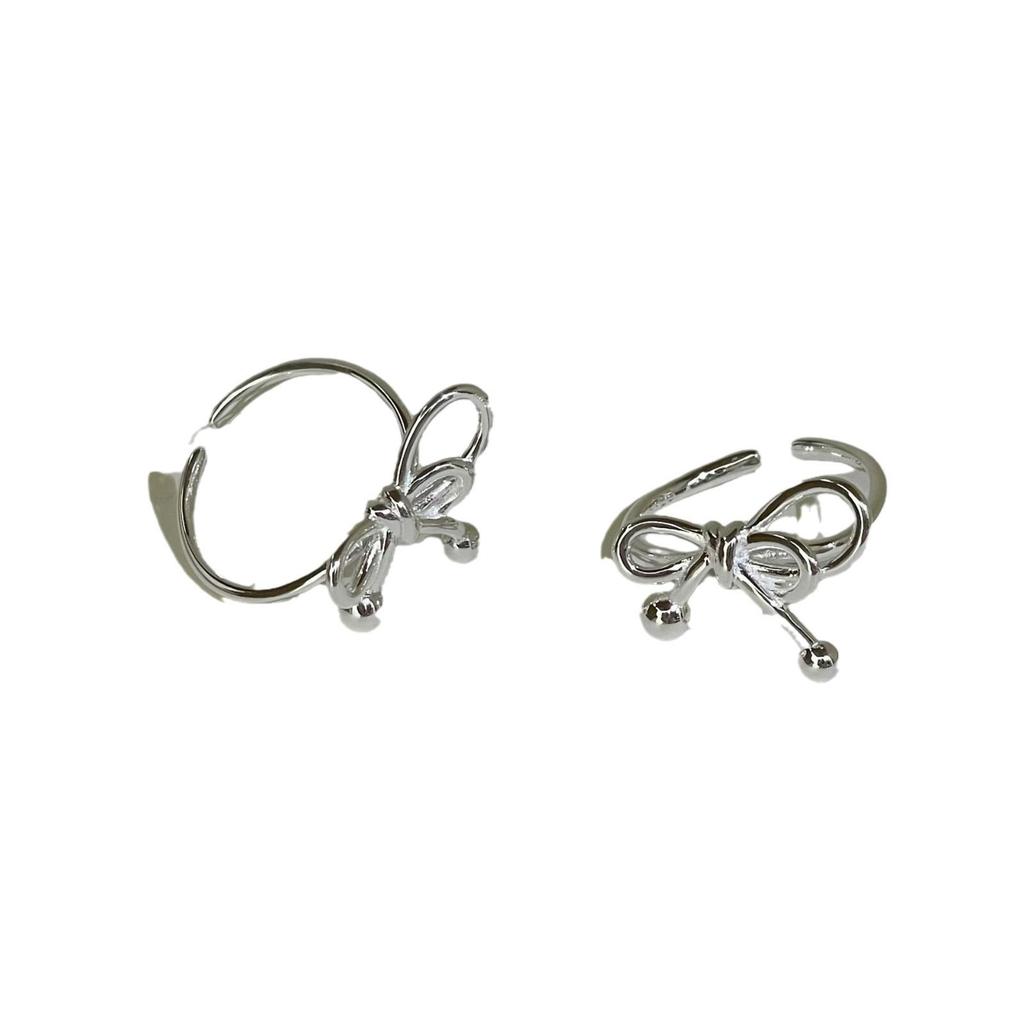 S925 Sterling Silver Irregular Line Bow Open Ring for Women