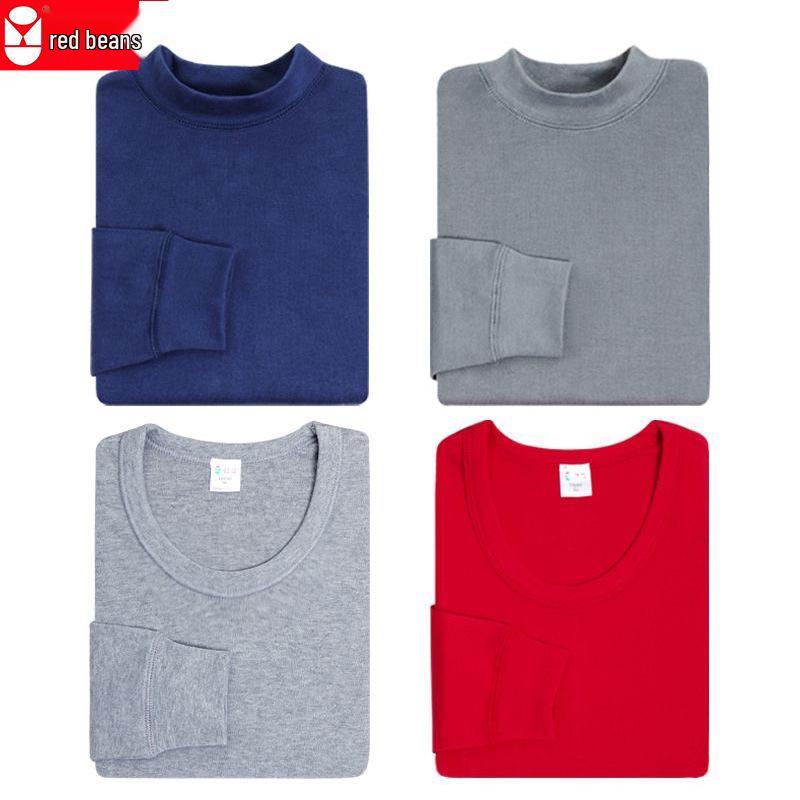 Conjunto de Ropa Interior Térmica para Hombre Color Frijol Rojo - Top de Cuello Semi Alto y Pantalones, Algodón, Ligero, Cuello Redondo