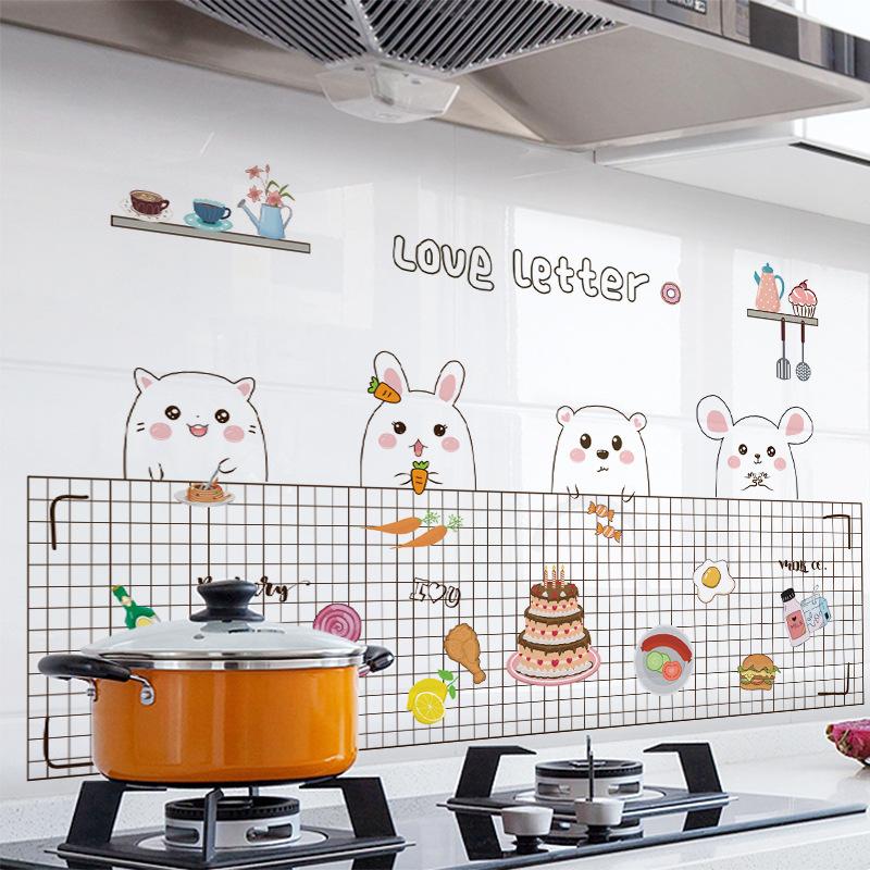 Autocolant nou de uz casnic pentru bucătărie, rezistent la ulei, impermeabil și rezistent la temperaturi înalte, autocolant de perete pentru aragaz, desene animate, folie de aluminiu, autocolant autoadeziv pentru faianță