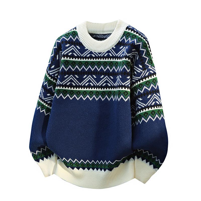 Autumn 2025 Retro Ethnic Round Neck Knit Sweater Coat