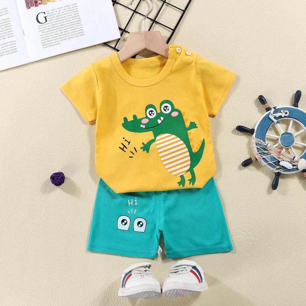 Kids' Summer Cotton Two-Piece Set: Cartoon Short Sleeve & Shorts for Toddlers