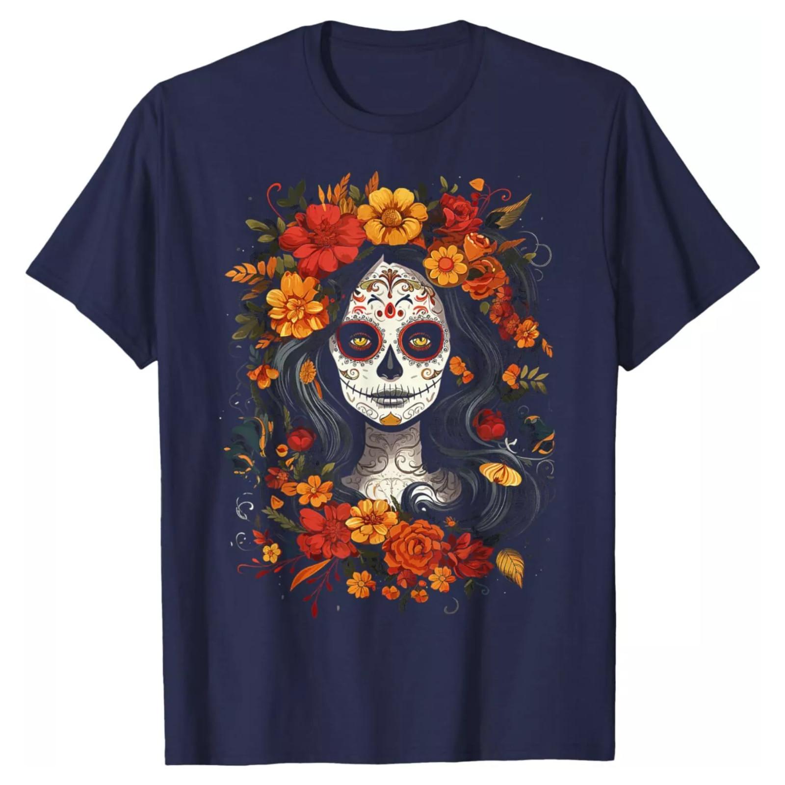 De Los Muertos La Catrina День мертвых Сахарный череп Женская футболка XXXXL
