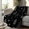 1pc Cozy Christmas Snowflakes Printed Throw Blanket - Soft Flannel Retro Black & White Snowflake & Pine Tree Design - All-Season