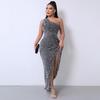 2026 Independent Fashion Velvet One-Shoulder Sequin Slit Evening Gown
