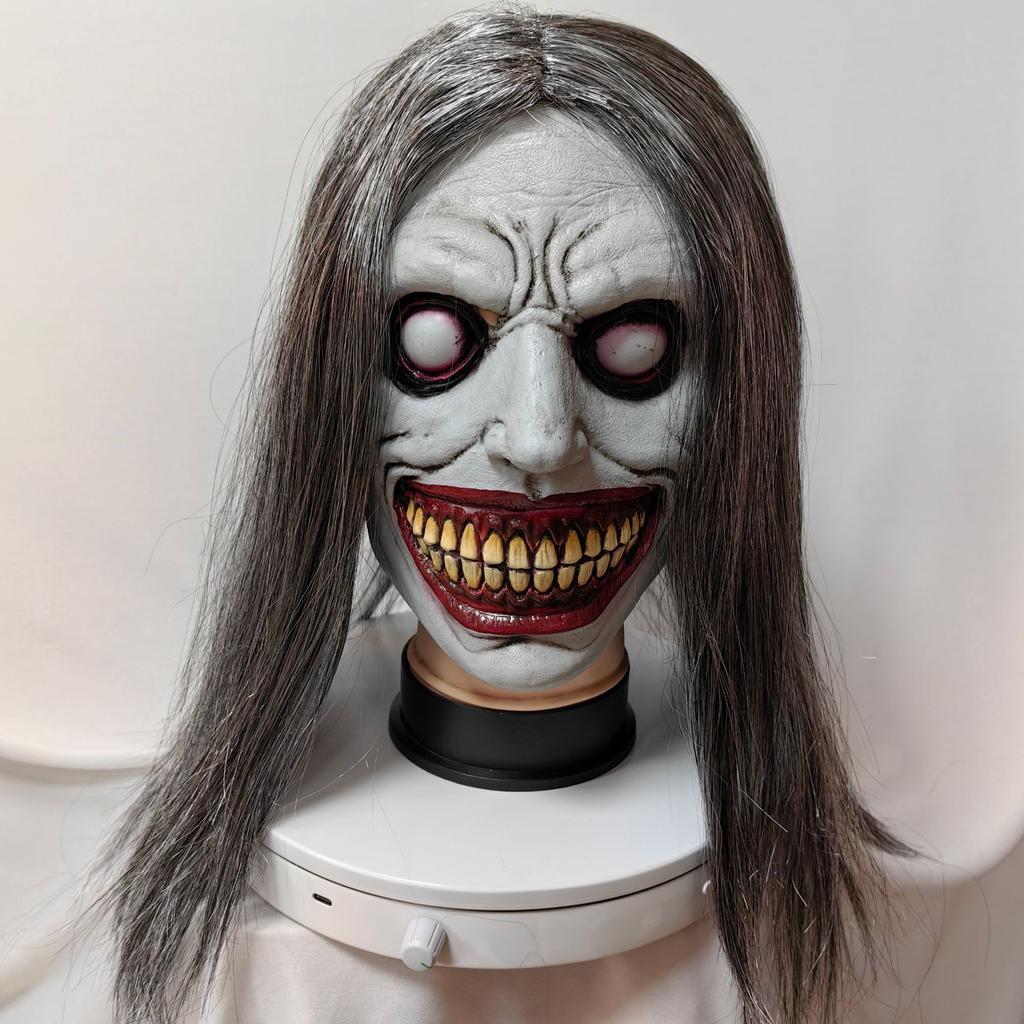 Halloween-Hexenmaske mit weißem Gesicht und Augen, furchterregender Dämonen-Kopfschmuck Cosplay Exorzistenmaske