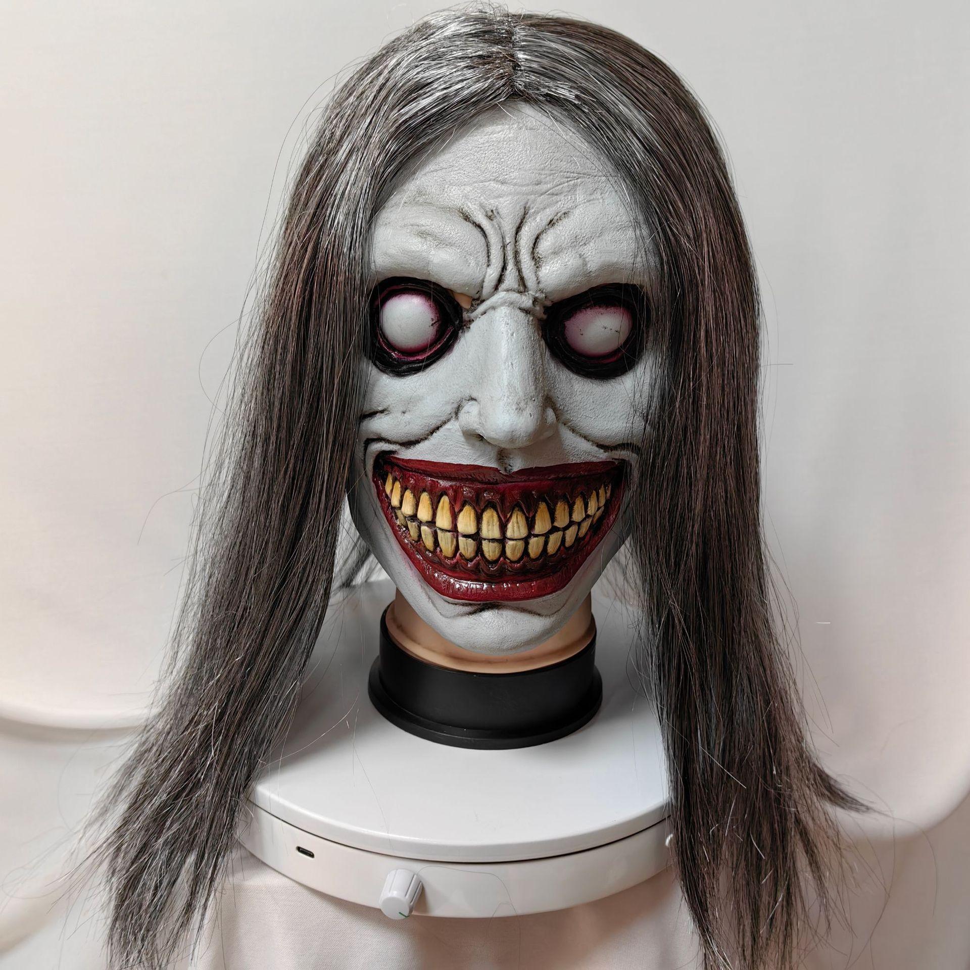 Halloween witch mask with white face and eyes, terrifying demon headgear cosplay Exorcist Mask Gray Exorcist