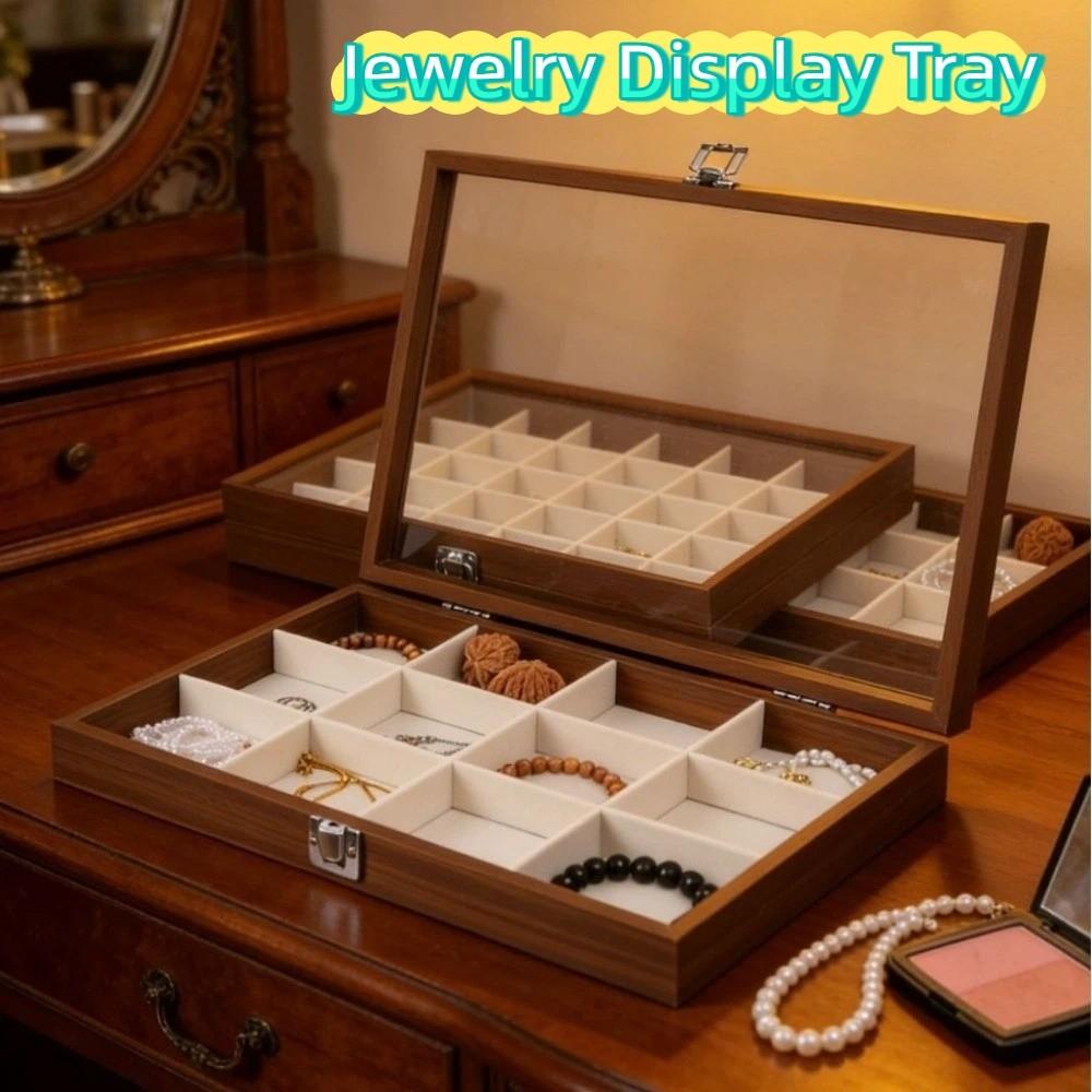 Retro Jewelry Display Tray Decorative Soft Lining Watch Display Tray with Compartments Visible Jewelry Box Necklace Storage
