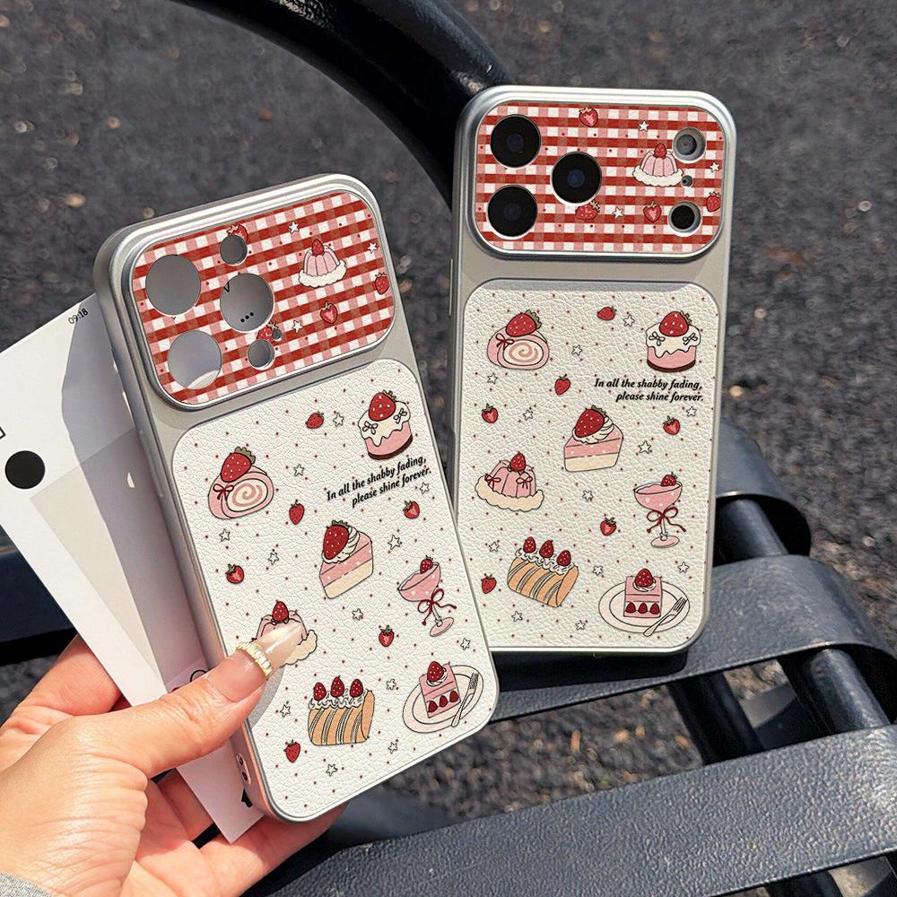 Red Plaid Strawberry Dessert Cake On White Background Is Suitable for Apple 17promax Mobile Phone Case iPhone16 Niche 15.