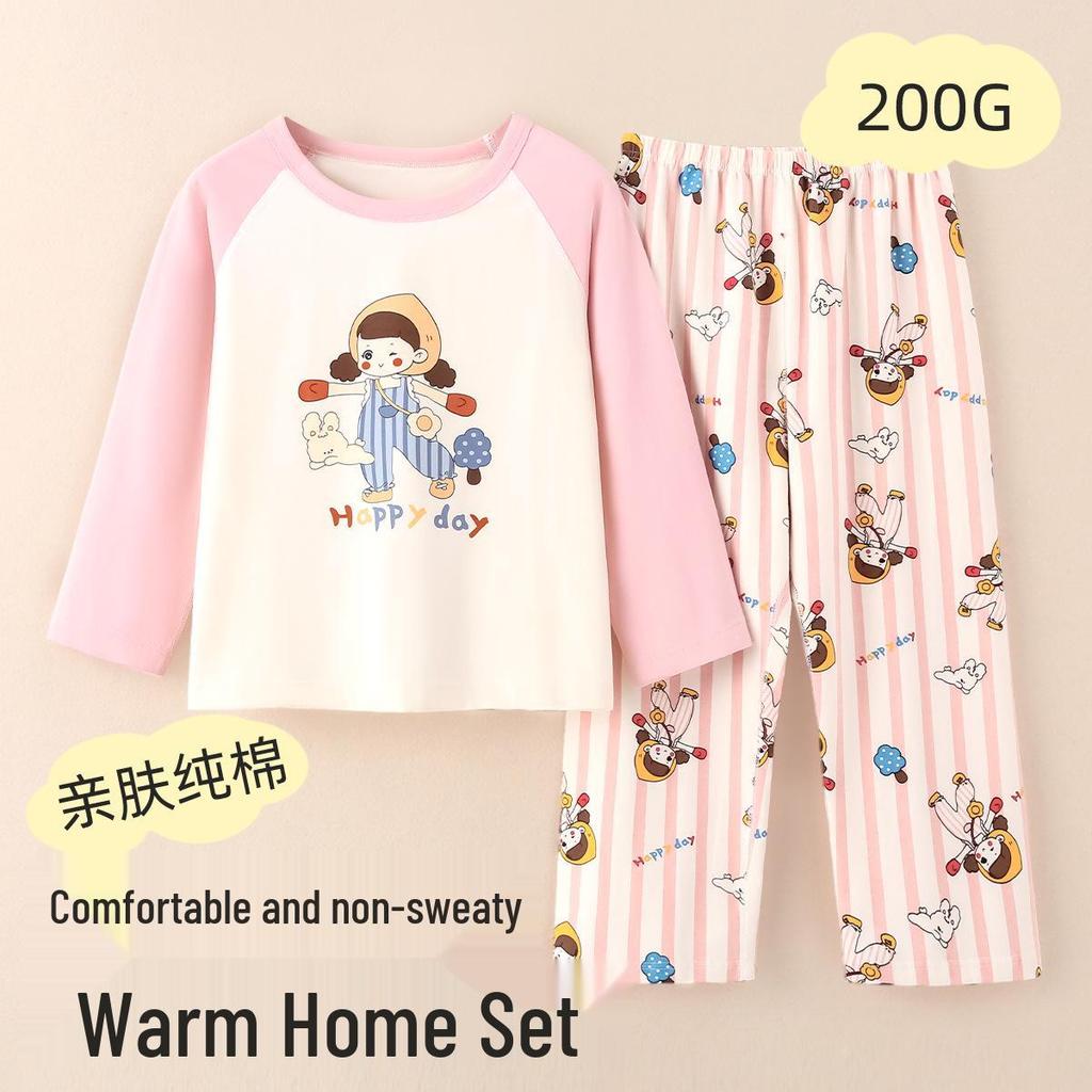 Mädchen Weicher Baumwoll-Pyjama-Set - Warme Herbst/Winter Lange Unterhosen und Hauskleidung.