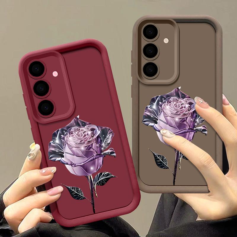 Crystal Rose Floral Print TPU Shockproof Phone Case For Samsung S25 Ultra S24 FE S23 Plus S22 A56 A36 A16 A55 A06 A15 A35 A05 Soft Matte Bumper Cover