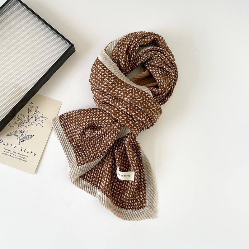 Autumn and Winter Advanced Ins Wind Scarf Simple Khaki Digital Printing Warm Windproof Pleated College Style Scarf