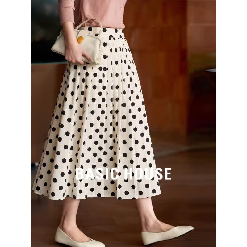 Basic House Women s Polka Dot High-Waist Midi Skirt M