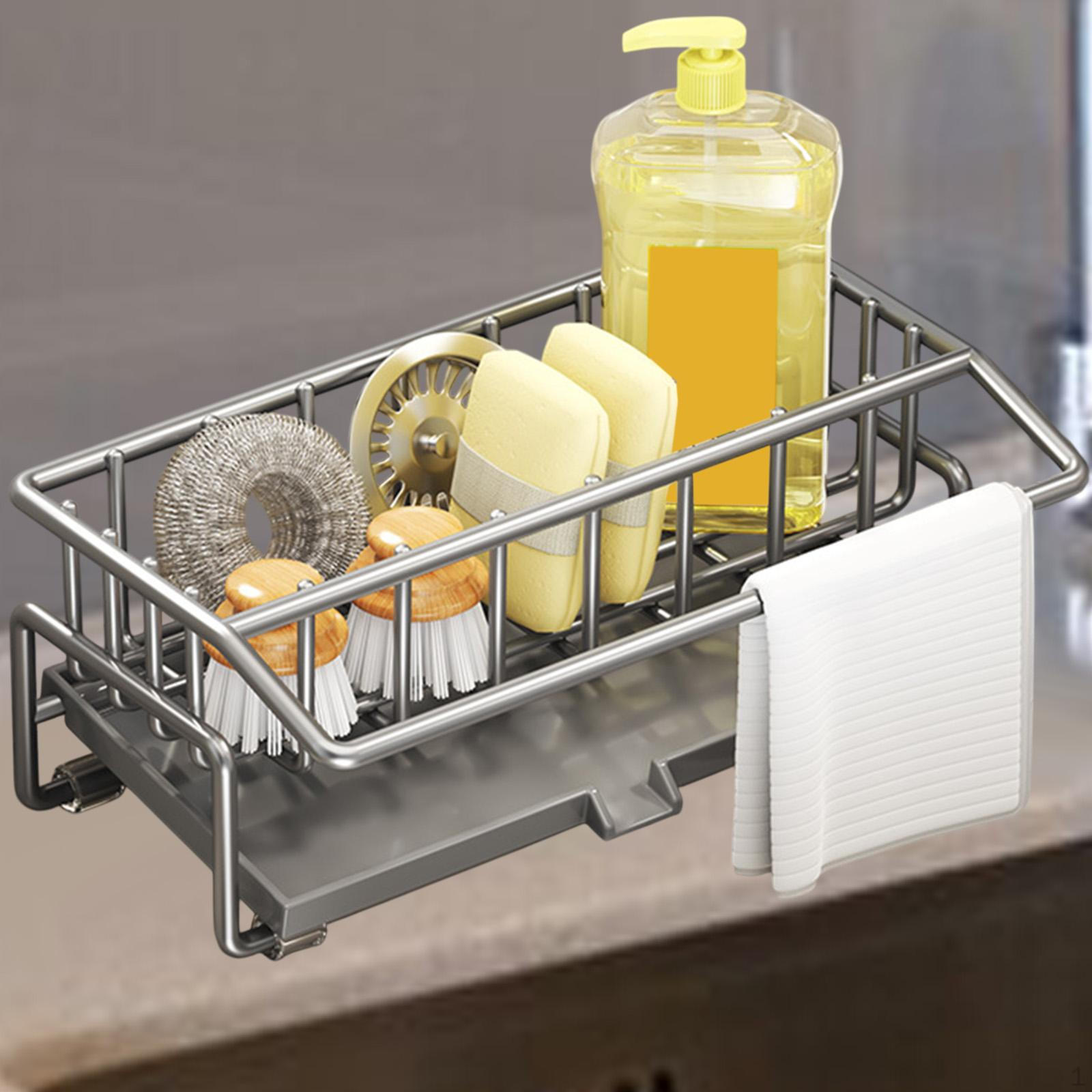 

Органайзер для кухонной мойки с самосливом, противоскользящий, со съемным подносом и держателем для губки B with towel rack