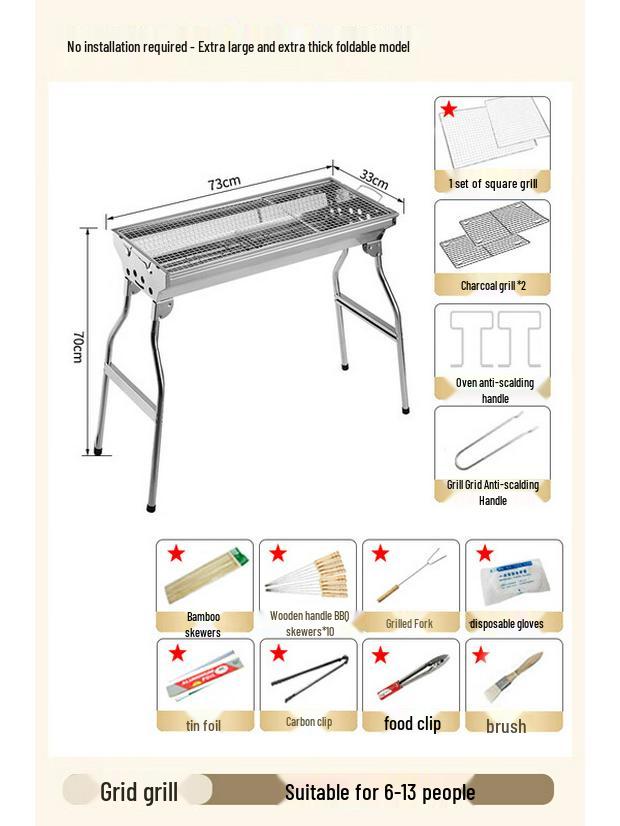 Portable Folding BBQ Grill with 12-Piece Accessory Set