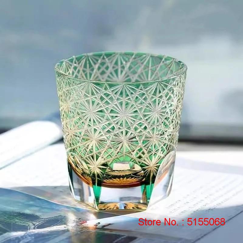 Colour Process Crystal Edo Kiriko Wine Cup Hand Carving Chrysanthemum Pattern Whiskey Glass Spirits Liquor Snifter Whisky Mug