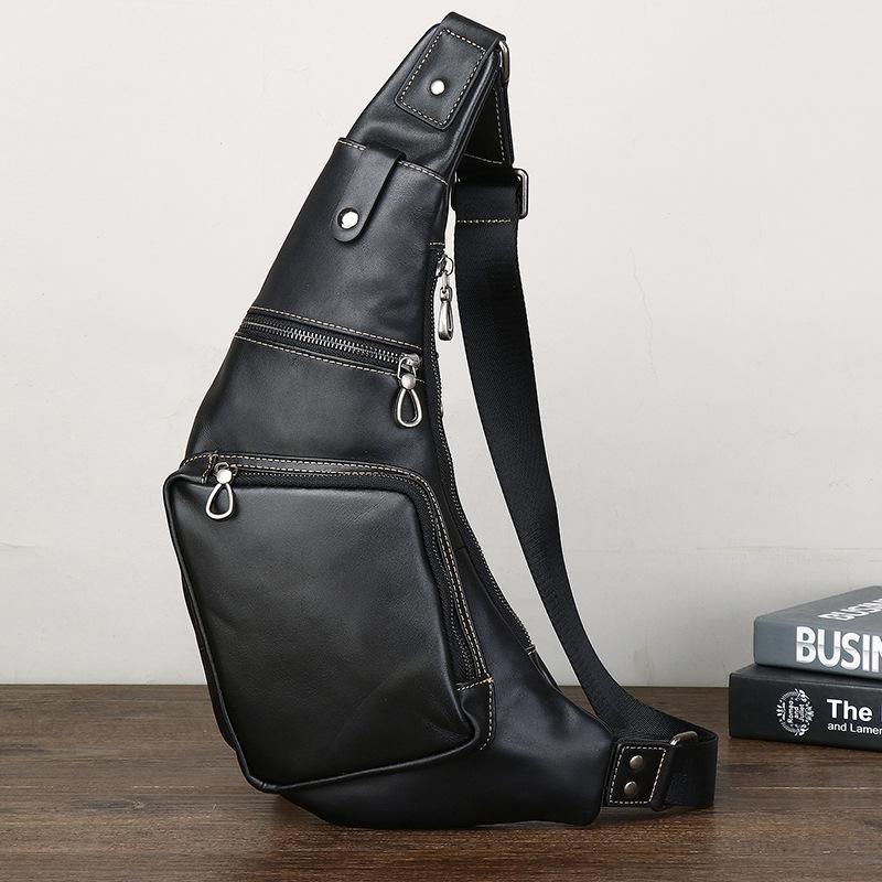 

Leather Men S Chest Bag First Layer Cowhide Large Capacity Fashion Breast Bag Crossbody Outdoor Leisure Bag чёрный