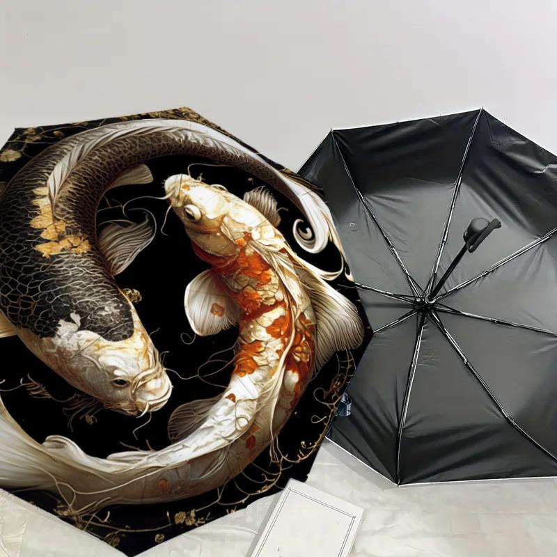 1pc Koi Fish Yin Yang Umbrella with Plastic Handle,Suitable for All Seasons Home Travel Outdoor UmbrellaDD984