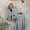 C S In The Room Women See Through baSiC Long Sleeve Shirt Flare Long Skirt Set 3