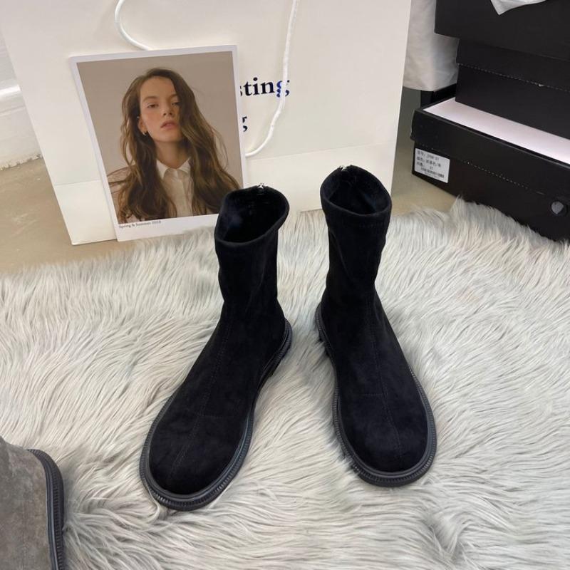 Модные женские модные плоские одинарные ботинки осень новые круглые рукава сзади молния — фото 6