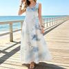Gentle Pale Blue Gradient Blossom Branch Tank Maxi Dress, Breathable Sightseeing Coastal Long Dress