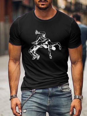 Wrestling Throw Graphic Print Mens Casual TShirt Breathable Short Sleeve Round Neck Summer Tee