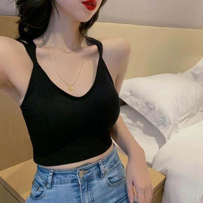 Sweet and Cute Sexy Cross Hollow Thick Cup Beauty Back Smock Student Sports Yoga Fitness Underwear Female Elastic  Camisole Undershirt