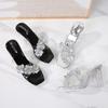 New women's rhinestone flower sandals foot cover transparent waterproof table banquet party sandals large size high heels