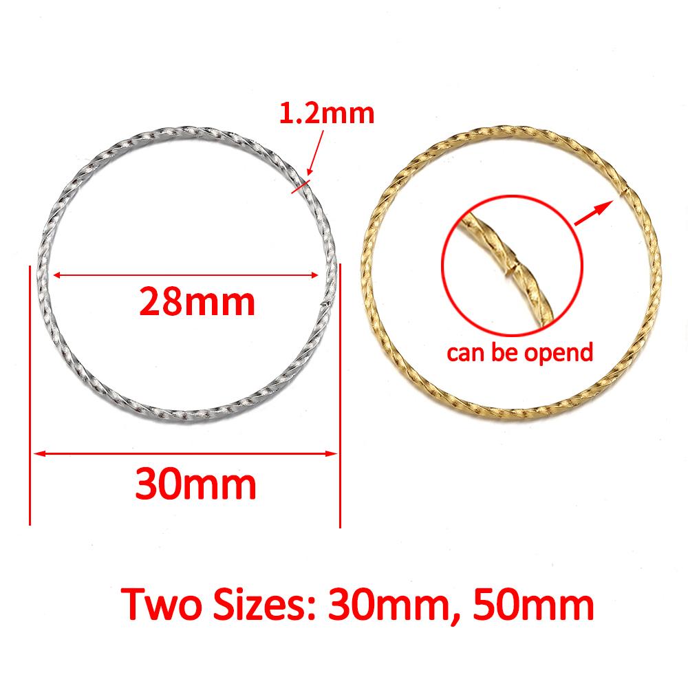 10 Stück 30/50 mm Edelstahl-Spiralringe im koreanischen Stil, vergoldet, gedreht und geschlossen, für Ohrringe, Schmuckherstellung, DIY