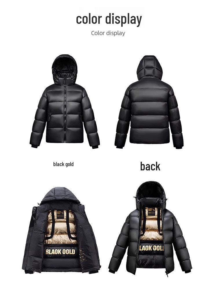 Men's Black Gold Short Down Jacket 2026: New Trendy Style, Unisex Thickened Goose Down Coat for Warmth.