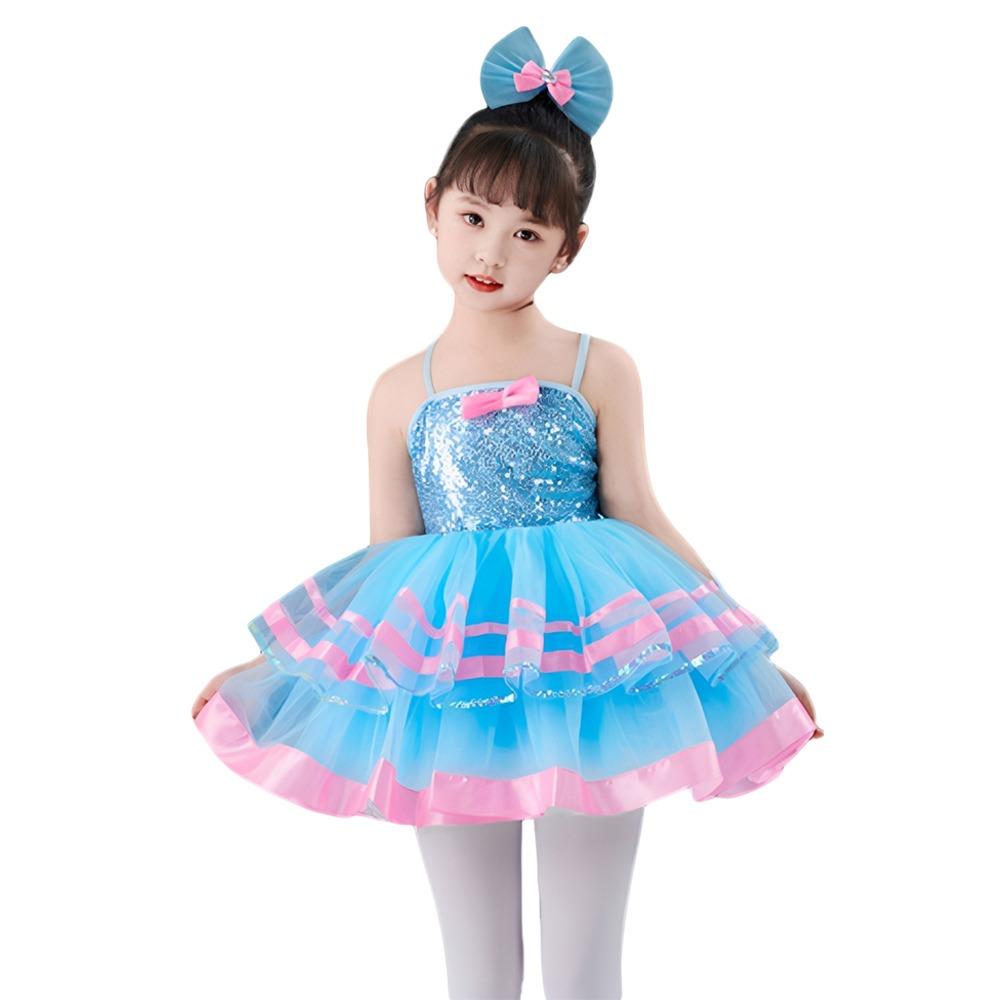 

Sequins Girls Stage Dance Costumes Romantic Princess Dress Fashion Puffy Dress Dance 160CM рожевий/синій